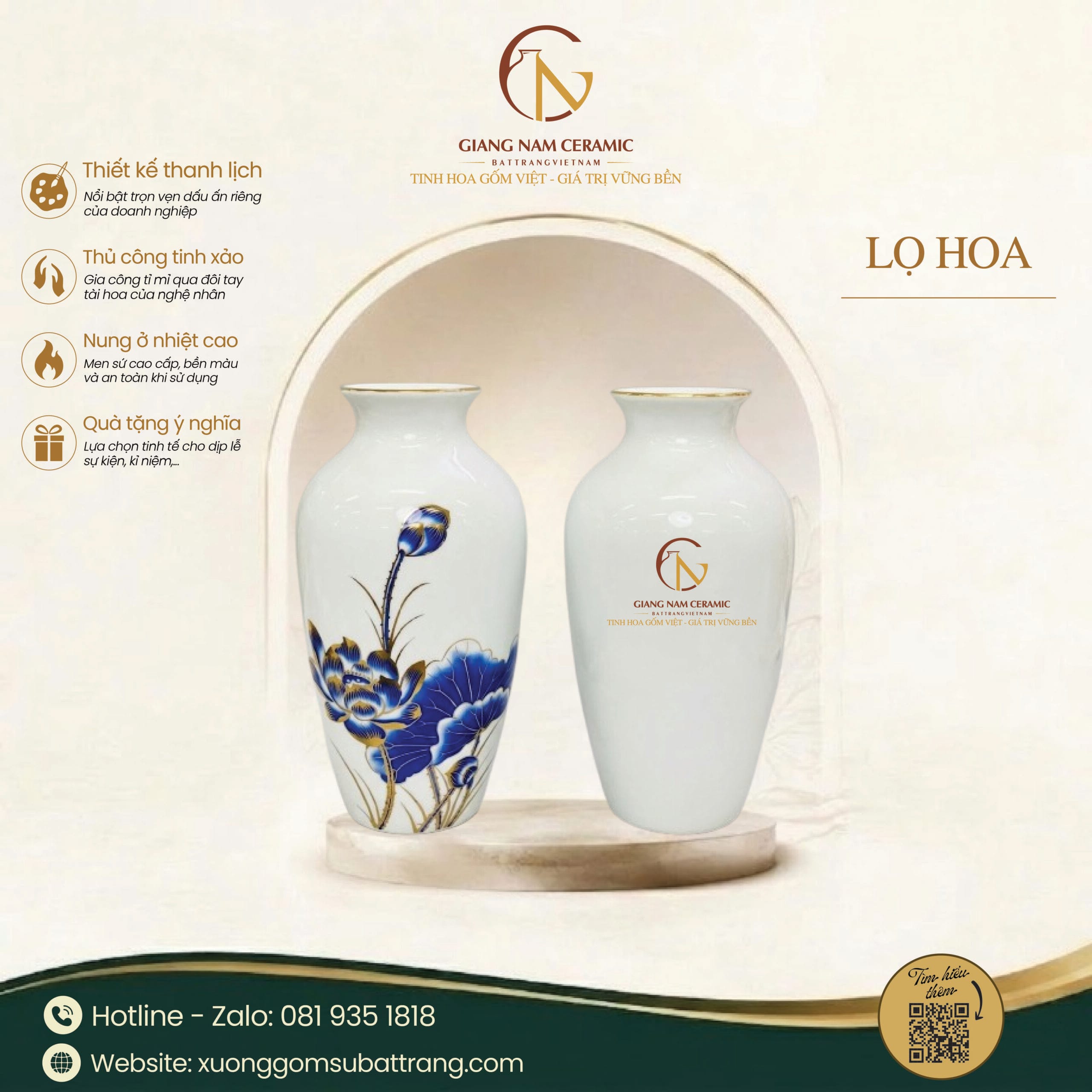 Lọ Hoa Sen Xanh Cobalt Vẽ Vàng 2 Lọ Hoa Sen Xanh Cobalt Vẽ Vàng
