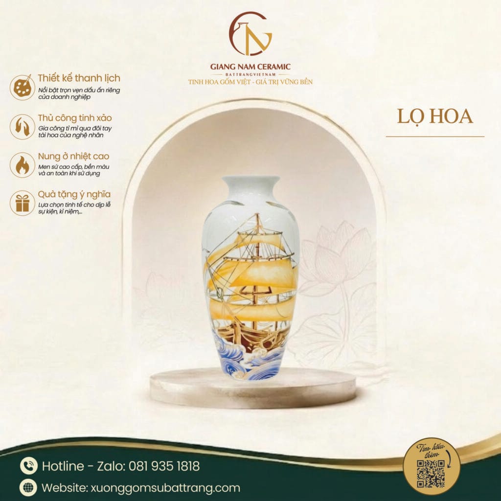 Lọ Hoa Thuận Buồm Kẻ Vàng