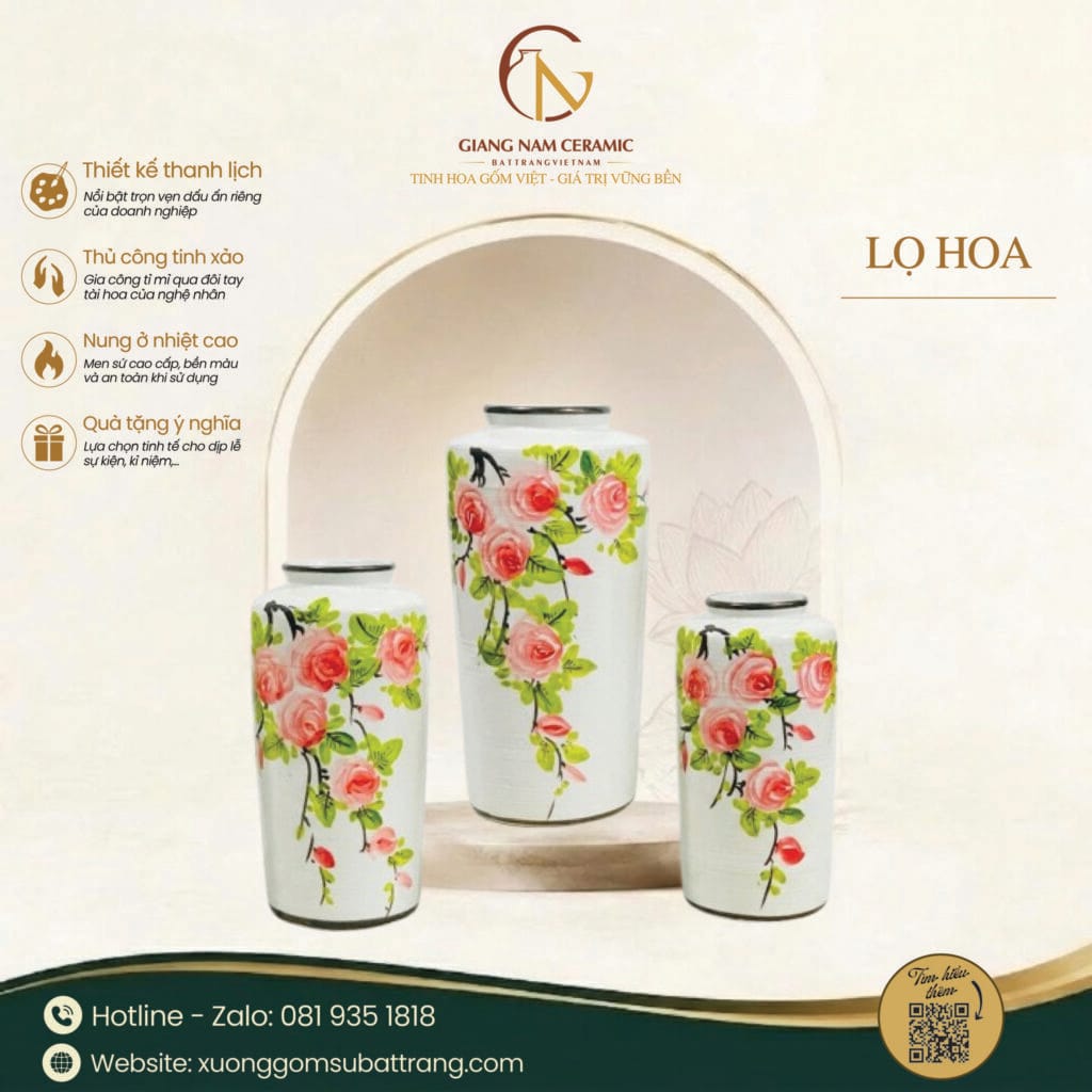 Lọ Hoa Bát Tràng Vẽ Hoa Hồng