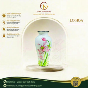 Lọ Hoa Bát Tràng Vẽ Hoa Sen Đỏ