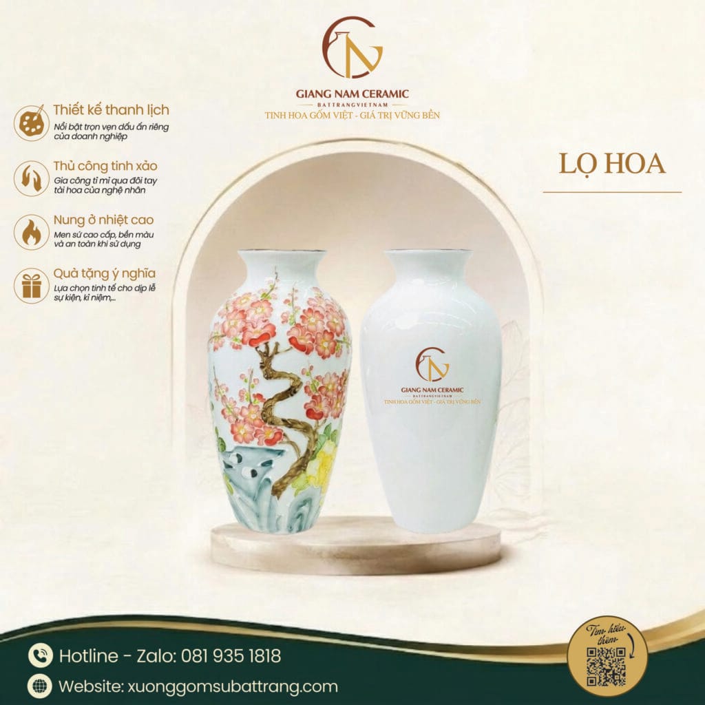 Lọ Hoa Bát Tràng Vẽ Hoa Đào