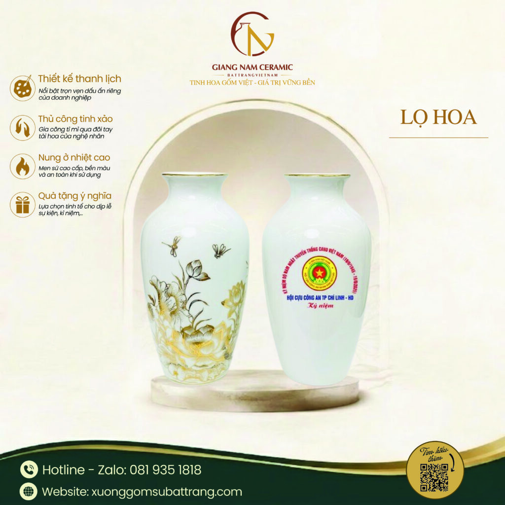 Lọ hoa sứ trắng in logo Lọ hoa sứ trắng in logo