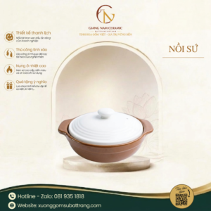 Nồi đất nâu nắp sứ trắng cao cấp DongHwa