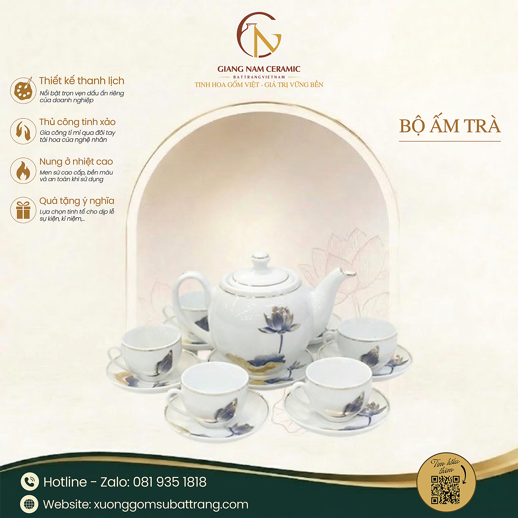 Bộ Ấm Trà Dáng Minh Long Hoa Sen Xanh Vàng Kim 1 Bộ Ấm Trà Dáng Minh Long Hoa Sen Xanh Vàng Kim