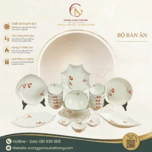 Bộ Bát Đĩa Men Kem Hoa Phượng