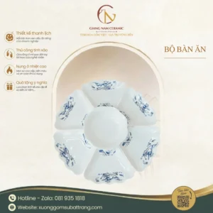 Bộ Bát Đĩa Hoa Mặt Trời Sen Cá Xanh