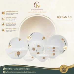Bộ Bát Đĩa Minh Châu Hoa Văn Bóng Cam