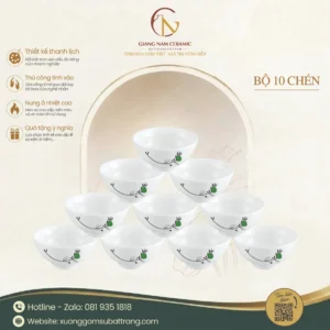 Bộ 10 Chén Cơm Vẽ Nguyệt Quế