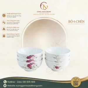 Bộ 6 Chén Cơm Minh Châu Hoa Hồng