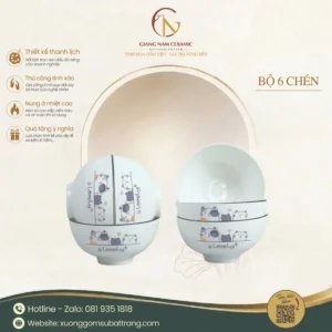 Bộ 6 Chén Cơm Minh Châu Vẽ Mèo Lovely