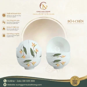 Bộ 6 Chén Cơm Vẽ Hoa Thiên Điểu
