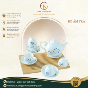 Bộ Ấm Trà Mẫu Đơn Vẽ Mai Xanh