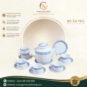 Bộ Ấm Trà Vuông Cao Viền Chim Hạc