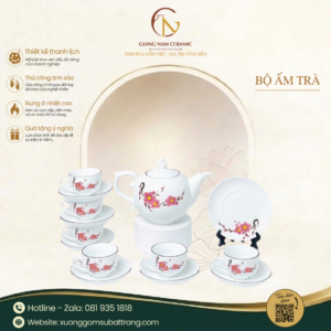 Bộ Ấm Trà Mẫu Đơn Hoa Đào Đỏ