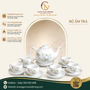 Bộ Ấm Trà Bưởi Cành Sen Xanh