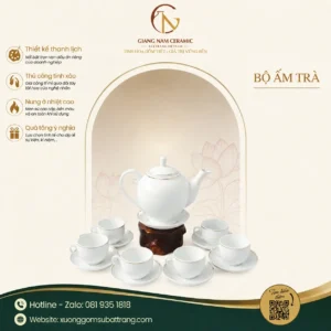 Bộ Ấm Trà Camelia Kẻ Chỉ Vàng