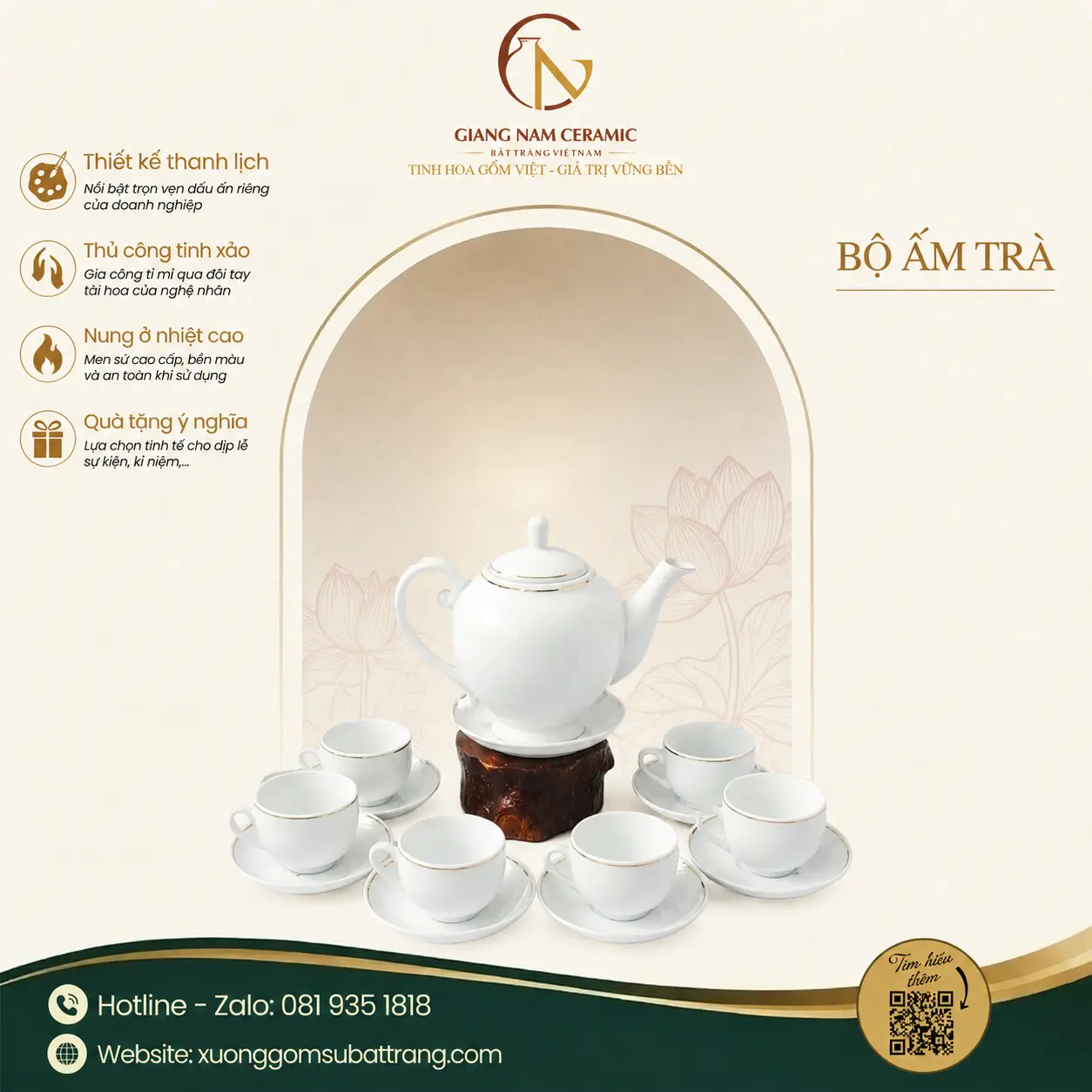 Bộ Ấm Trà Camelia Kẻ Chỉ Vàng 1 Bộ Ấm Trà Camelia Kẻ Chỉ Vàng