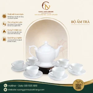 Bộ Ấm Trà Dáng Bưởi Sứ Trắng