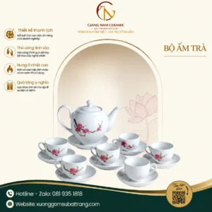 Bộ Ấm Trà Dáng Minh Long Vẽ Đào Hồng