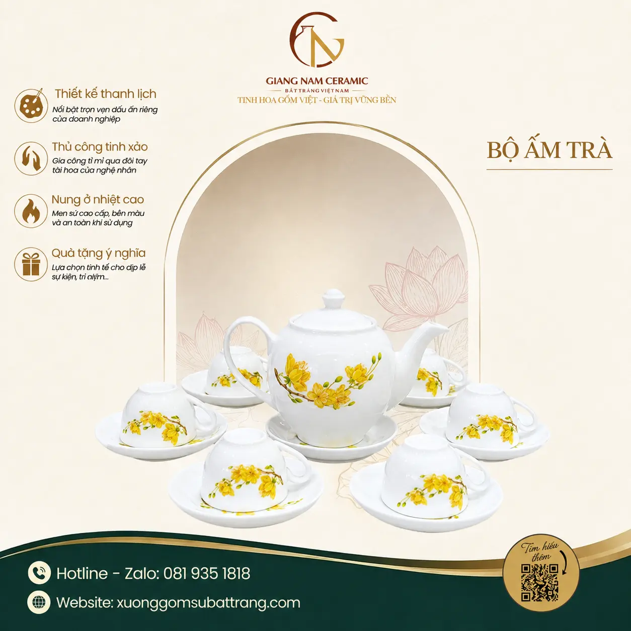 Bộ Ấm Trà Dáng Minh Long Vẽ Hoa Mai Vàng 1 Bộ Ấm Trà Dáng Minh Long Vẽ Hoa Mai Vàng
