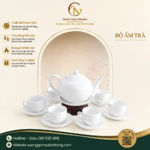 Bộ Ấm Trà Minh Nguyệt Sứ Trắng