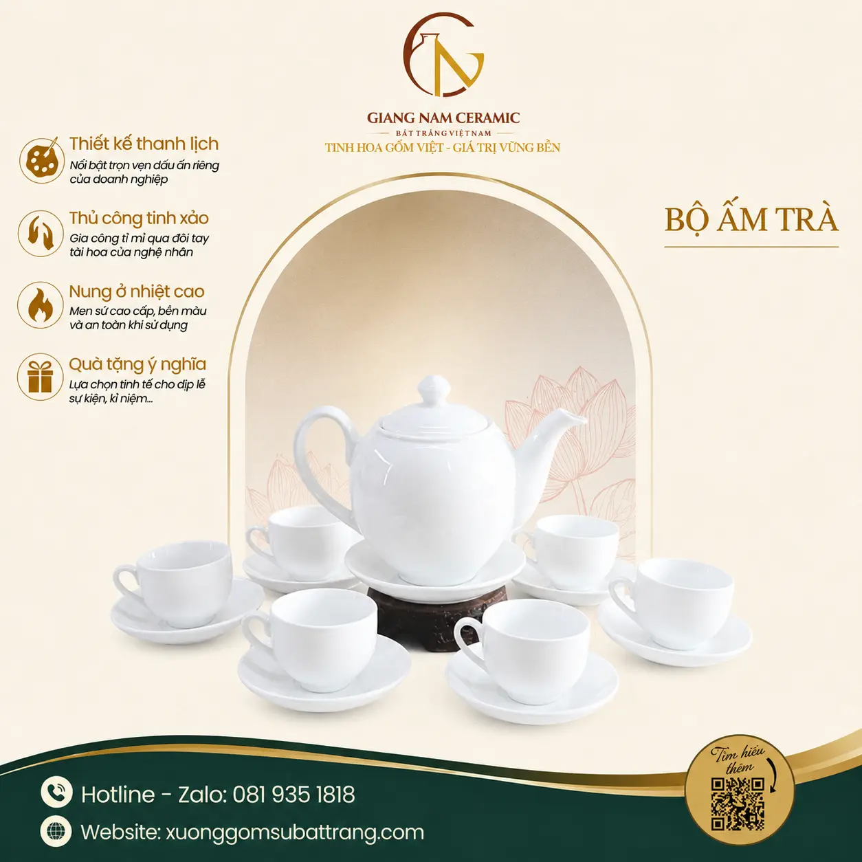 Bộ Ấm Trà Sứ Trắng Dáng Minh Long 1 Bộ Ấm Trà Sứ Trắng Dáng Minh Long