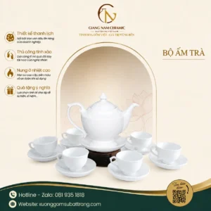 Bộ Ấm Trà Thần Đèn Sứ Trắng