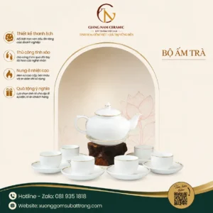 Bộ Ấm Trà Ba Kẻ Chỉ Vàng