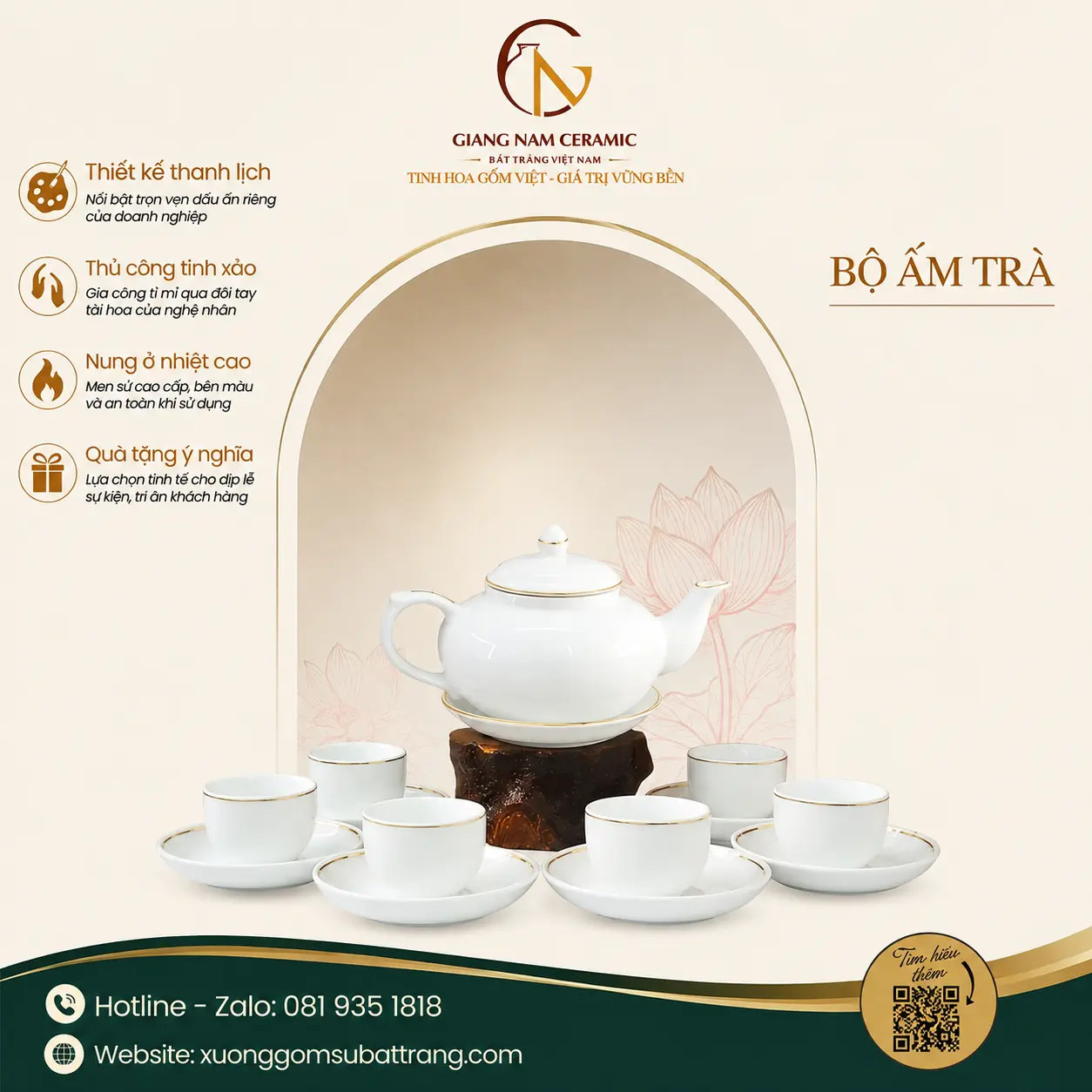 Bộ Ấm Trà Ba Kẻ Chỉ Vàng 1 Bộ Ấm Trà Ba Kẻ Chỉ Vàng