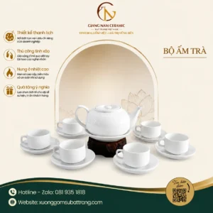 Bộ Ấm Trà Bát Tràng Dáng CK Nắp Bẹt