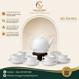Bộ Ấm Trà Bưởi Cành Kẻ Chỉ Vàng