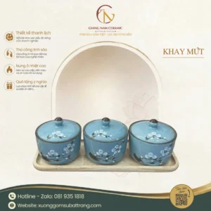 Khay 3 Hũ Mứt Hoa Đào Men Xanh