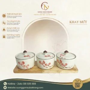 Khay 3 Hũ Mứt Tết 3 Vẽ Hoa Đào