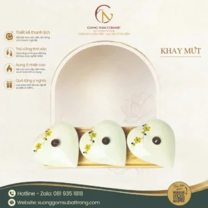 Khay 3 Ngăn Mứt Tết Hình Tim Họa Tiết Hoa Mai Vàng