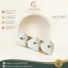 Khay 3 Ngăn Mứt Tết Hình Trái Tim Men Kem Vẽ Hoa Sen Bóng