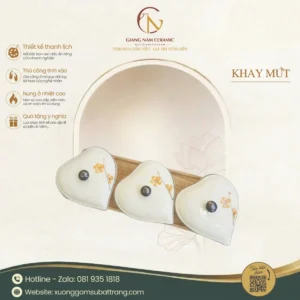 Khay 3 Ngăn Mứt Tết Hình Tim Họa Tiết Hoa Đào Cam