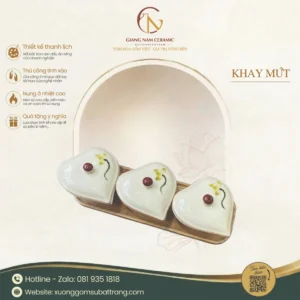 Khay 3 Ngăn Mứt Tết Hình Tim Họa Tiết Sen Vàng
