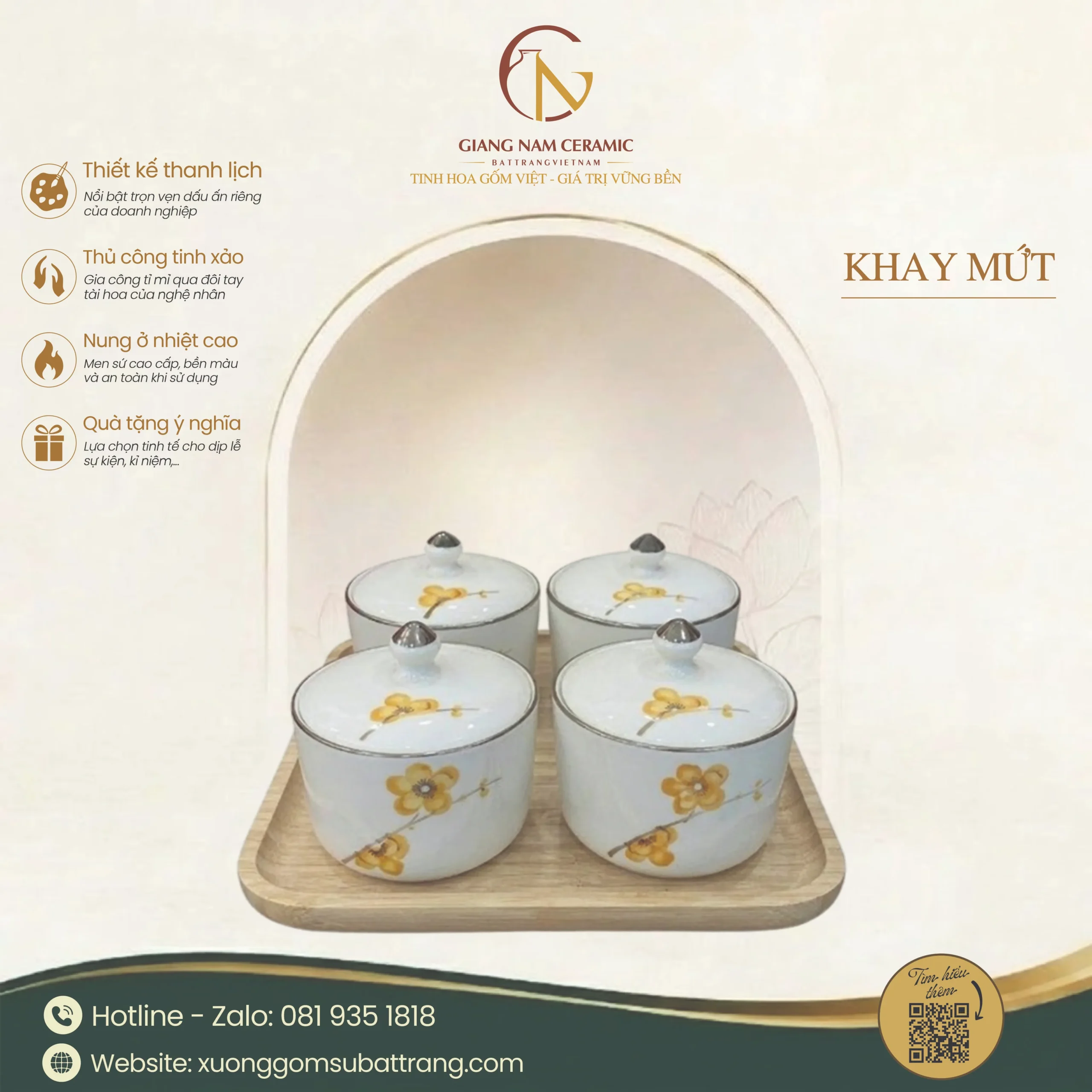 Khay 4 Hũ Mứt Tết Dáng Tròn Vẽ Hoa Mai 1 Khay 4 Hũ Mứt Tết Dáng Tròn Vẽ Hoa Mai