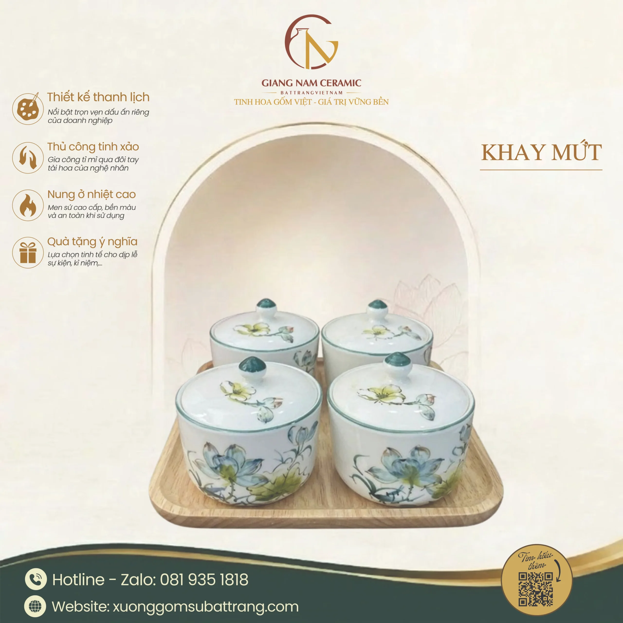 Khay 4 Hũ Mứt Tết Dáng Tròn Vẽ Hoa Sen 1 Khay 4 Hũ Mứt Tết Dáng Tròn Vẽ Hoa Sen