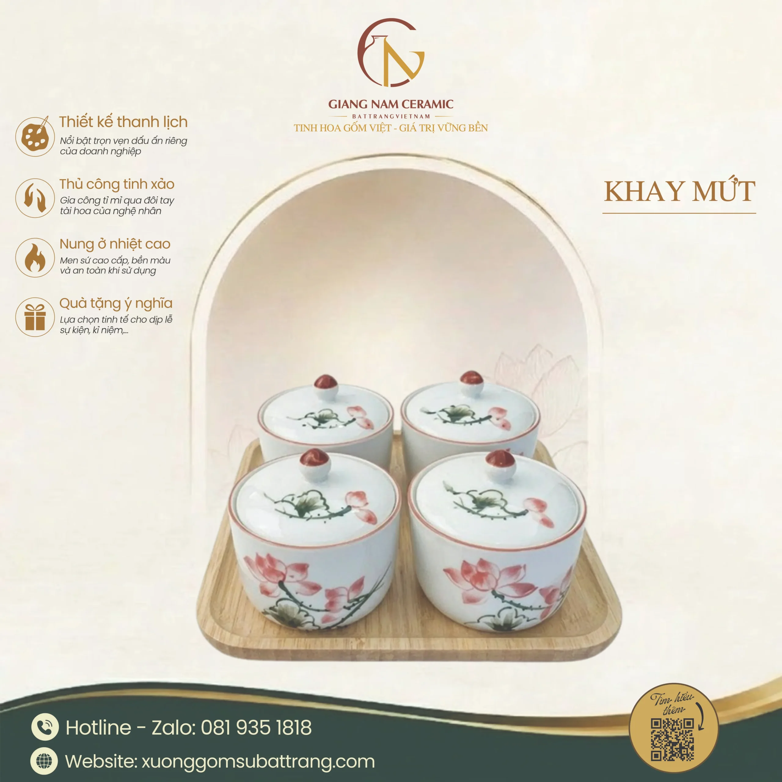 Khay 4 Hũ Mứt Tết Dáng Tròn Vẽ Sen Hồng 1 Khay 4 Hũ Mứt Tết Dáng Tròn Vẽ Sen Hồng