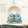 Khay 4 Hũ Mứt Tết Dáng Tròn Xanh Ngọc Vẽ Hoa Đào 2 Khay 4 Hũ Mứt Tết Dáng Tròn Xanh Ngọc Vẽ Hoa Đào