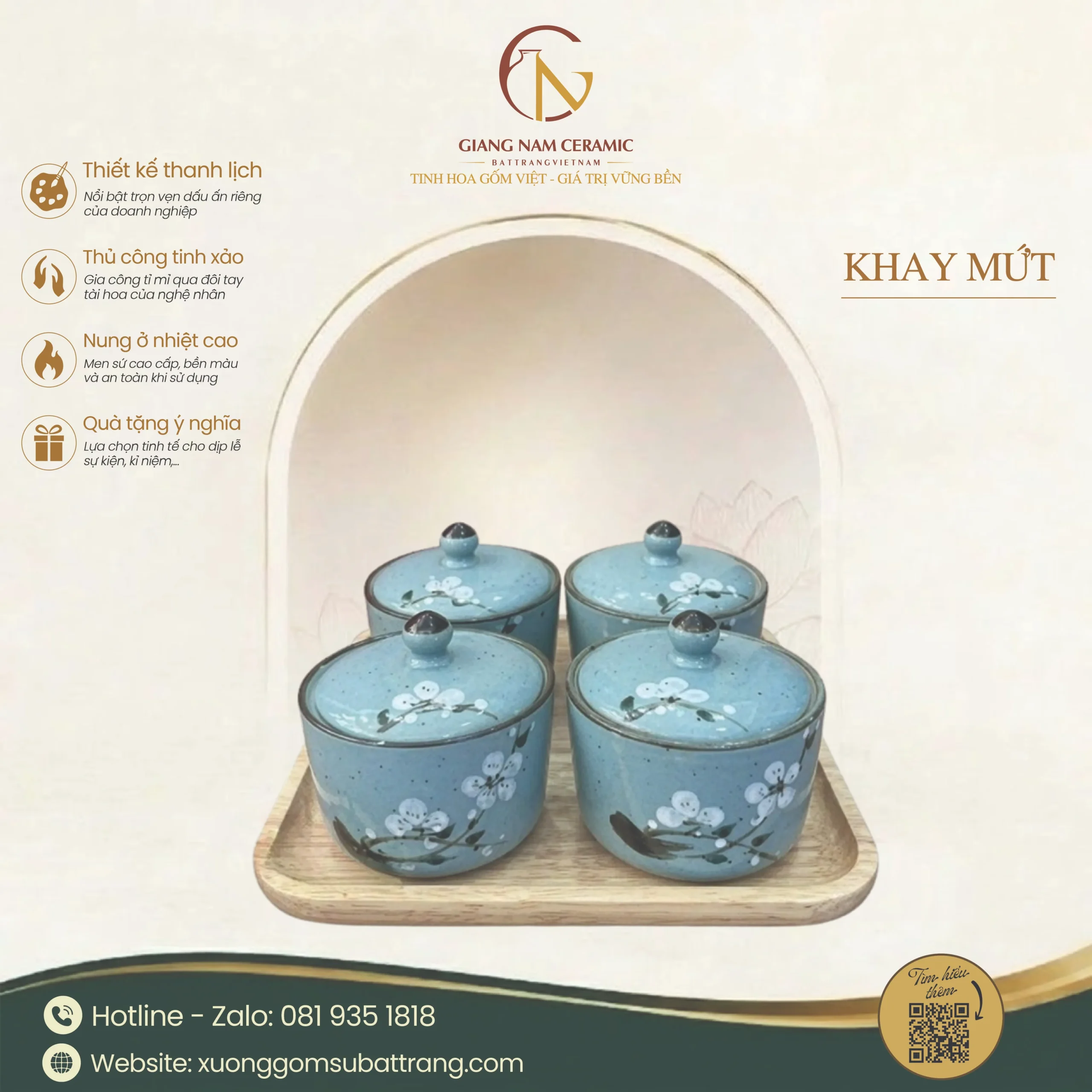 Khay 4 Hũ Mứt Tết Dáng Tròn Xanh Ngọc Vẽ Hoa Đào 1 Khay 4 Hũ Mứt Tết Dáng Tròn Xanh Ngọc Vẽ Hoa Đào