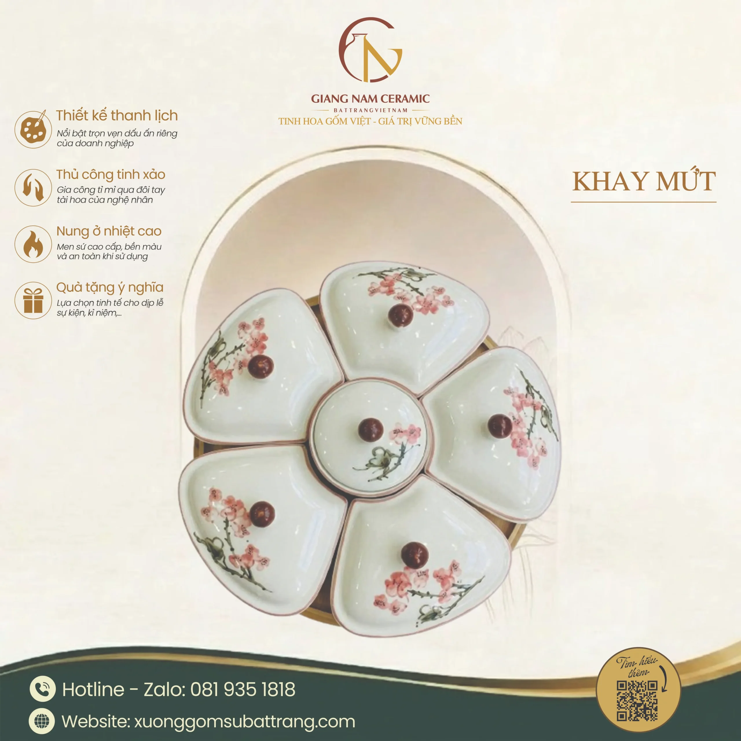 Khay Mứt Bát Tràng Dáng Bông Hoa Vẽ Hoa Đào 1 Khay Mứt Bát Tràng Dáng Bông Hoa Vẽ Hoa Đào