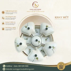 Alternative view of Khay Mứt Sứ Bát Tràng Dáng Bông Hoa Họa Tiết Đài Sen