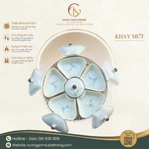 Alternative view of Khay Mứt Sứ Bát Tràng Dáng Bông Hoa Họa Tiết Sen Xanh