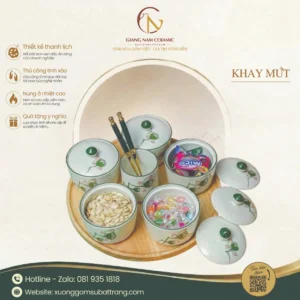 Khay Hũ Đựng Mứt Tết Vẽ Đài Sen