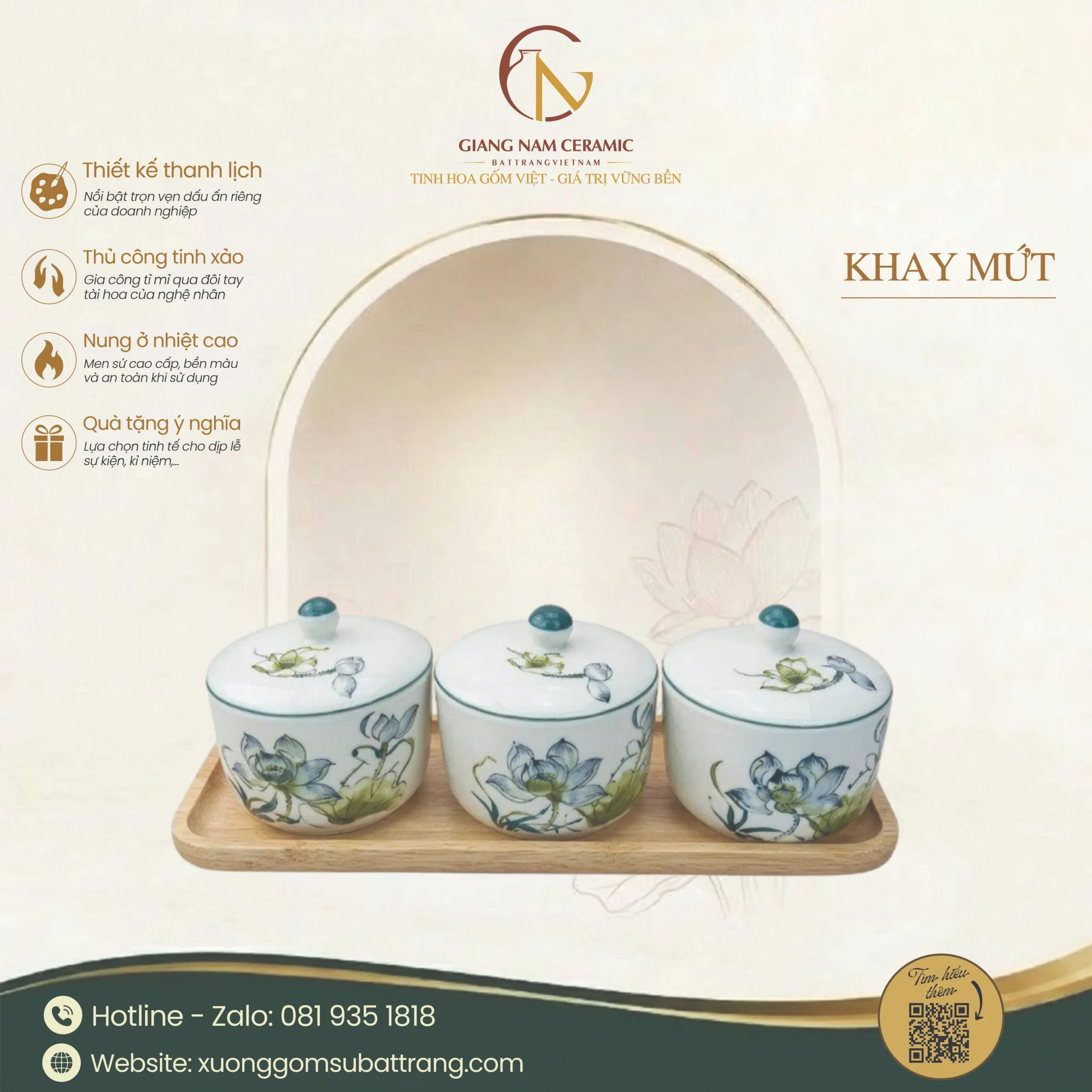 Khay 3 Hũ Mứt Tết Hoa Sen 1 Khay 3 Hũ Mứt Tết Hoa Sen