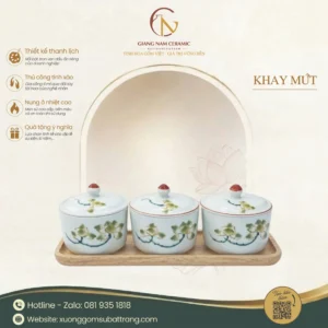 Khay 3 Hũ Mứt Hoa Sen Vàng