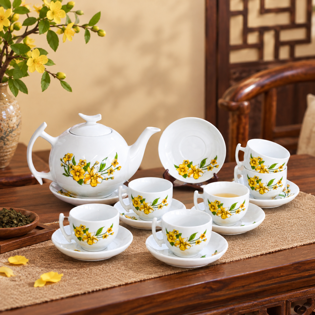 Bộ ấm trà hoa mai Bộ ấm trà hoa mai