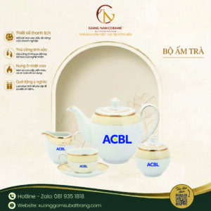 Bộ ấm trà camelia Minh Long in logo